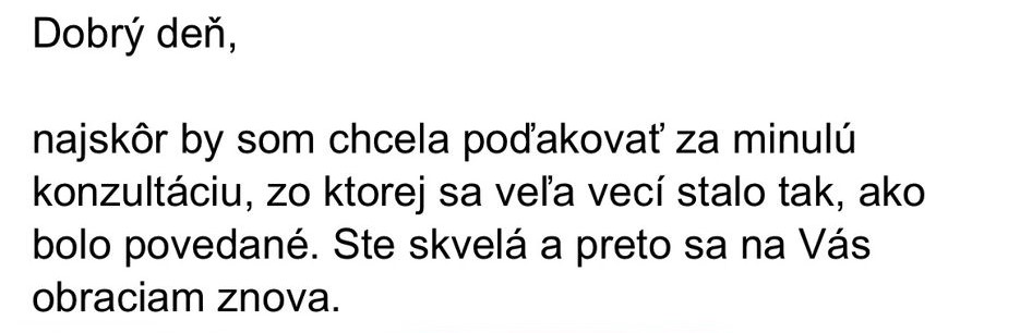 Recenzia od spokojného klienta - ďakuje za presný výklad