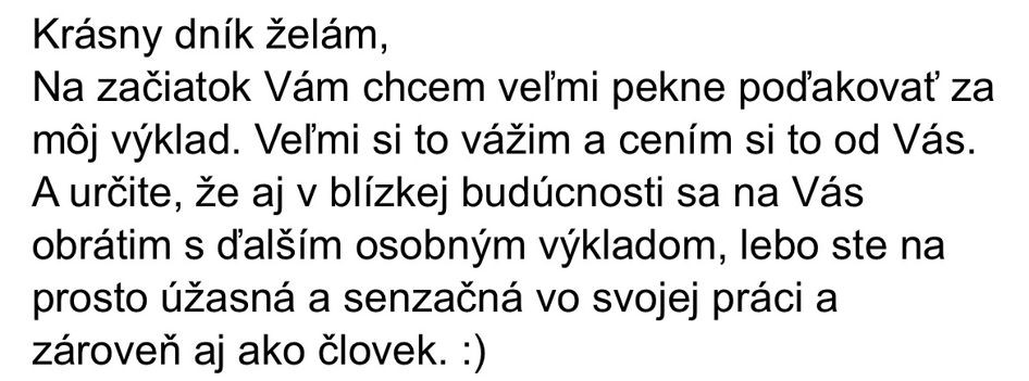 Recenzia od klienta - krásne poďakovanie za výklad